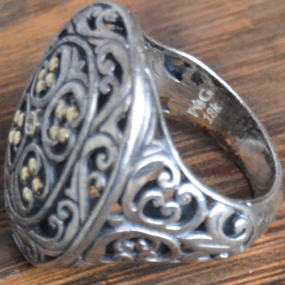 Vintage 18k Gold and Sterling Silver Art Nouveau Ring by Phillip Gavriel - Picture 5 of 8